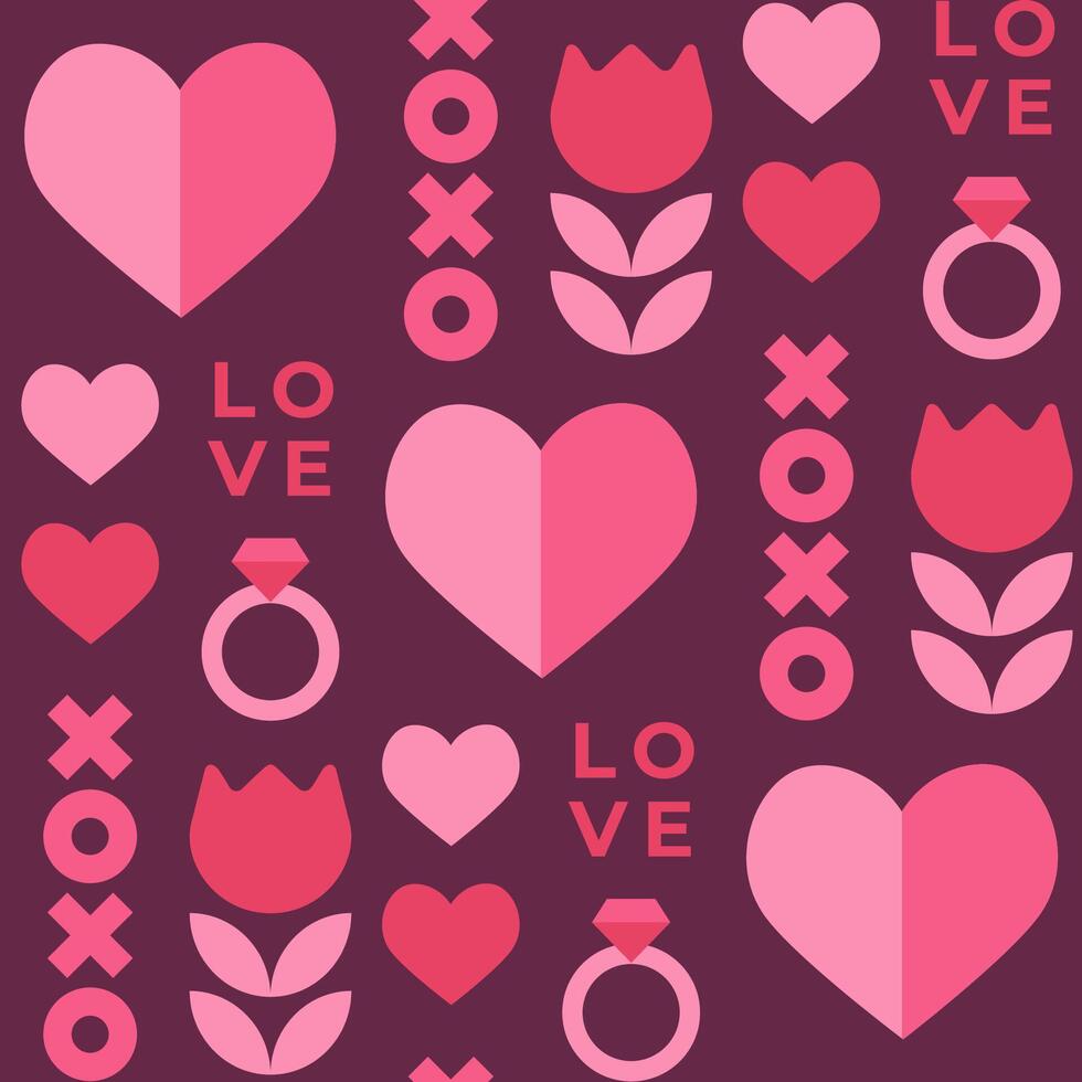 Valentine's day seamless pattern with pink elements on dark purple background. Template for Valentine holiday design vector
