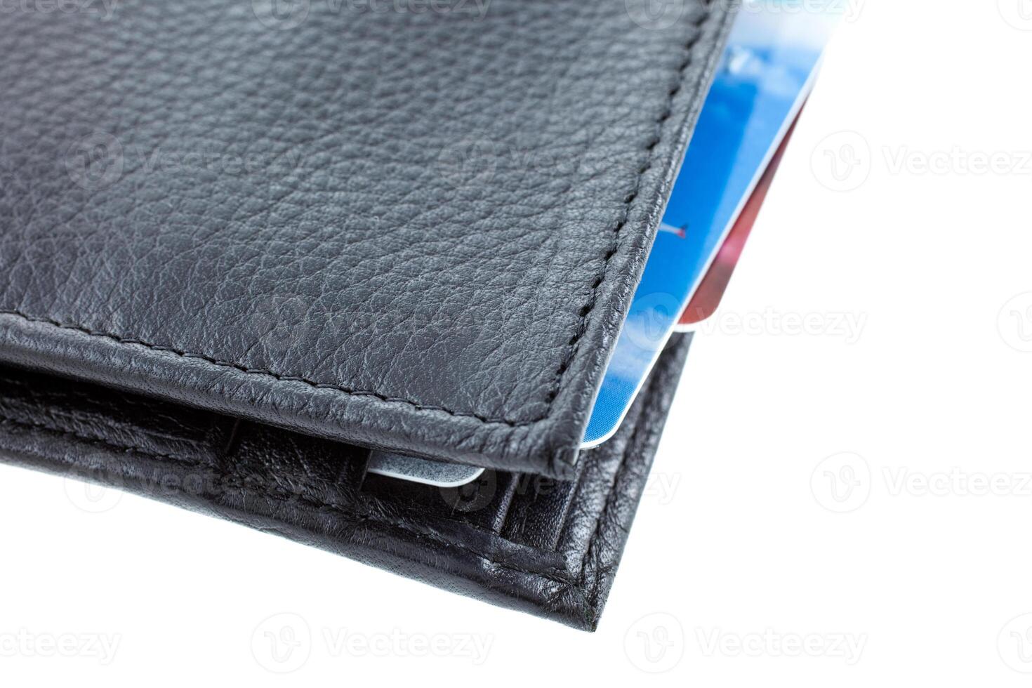 plastic cards in a black leather wallet photo
