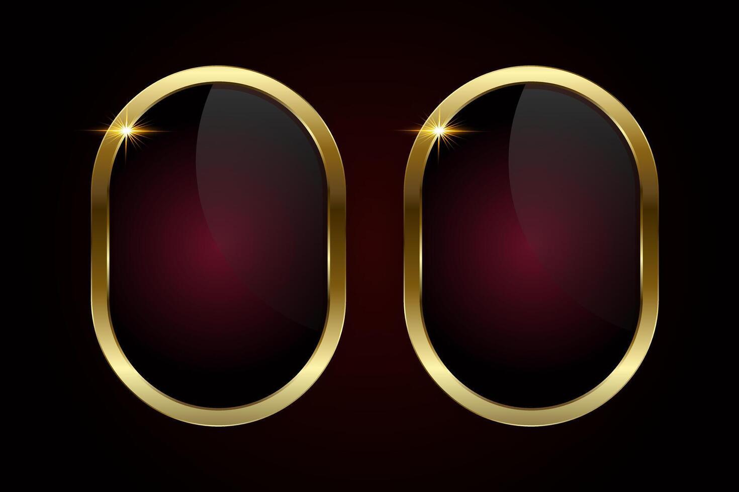 Two contemporary oval design outlined in a smooth gold finish against a black-to-maroon gradient fill. two glowing highlight at the top-left adds a striking elements vector