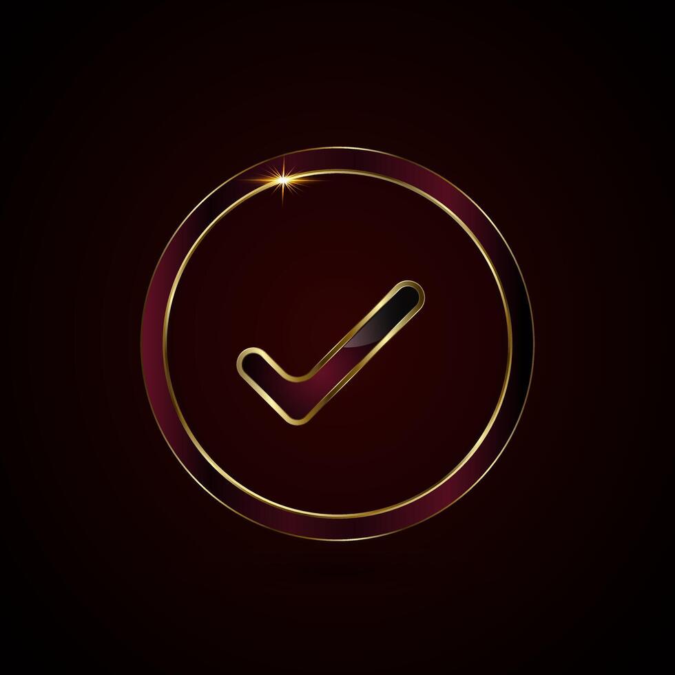 Golden checkmarks encircled by thin, polished ring. The rings are filled with a burgundy-to-black gradient, creating a sleek and modern style. vector