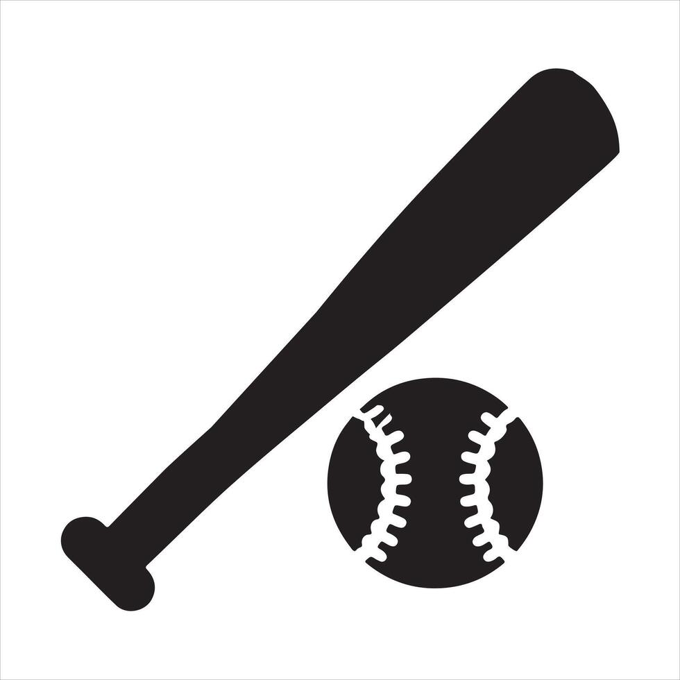 Baseball Bat and Ball black silhouette on white background vector