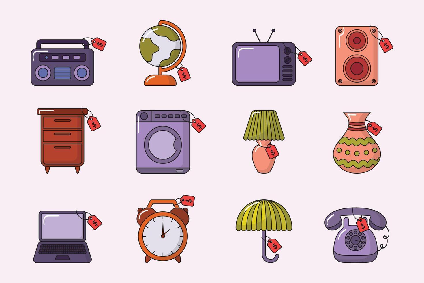 Garage Sale Hand Drawn Collection Set vector