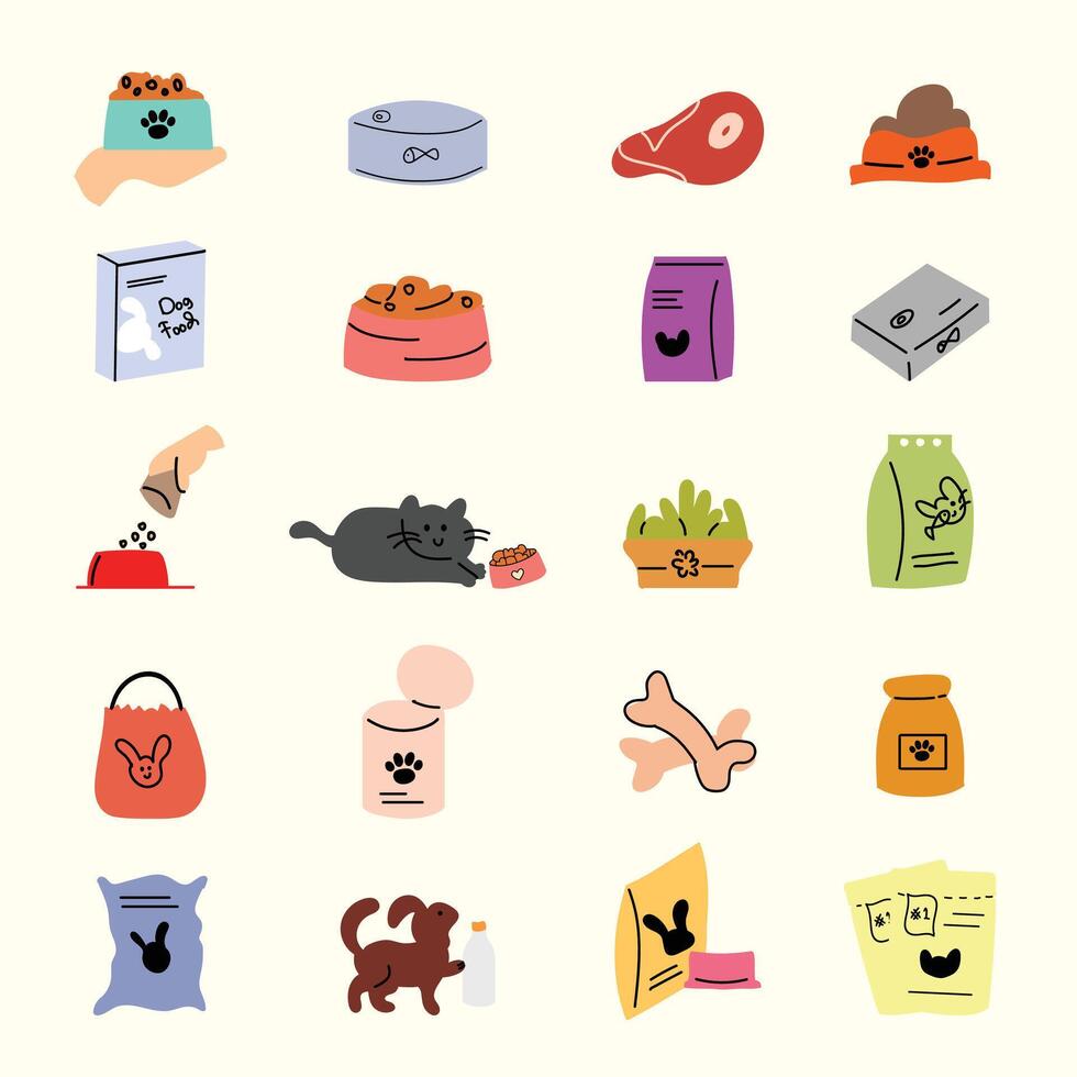 Set of Pet Food Products Illustrations vector