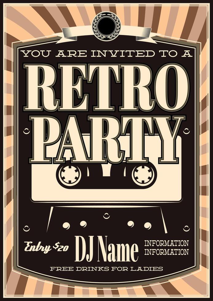 Retro Party Invitation with Cassette Tape Design and DJ Name vector