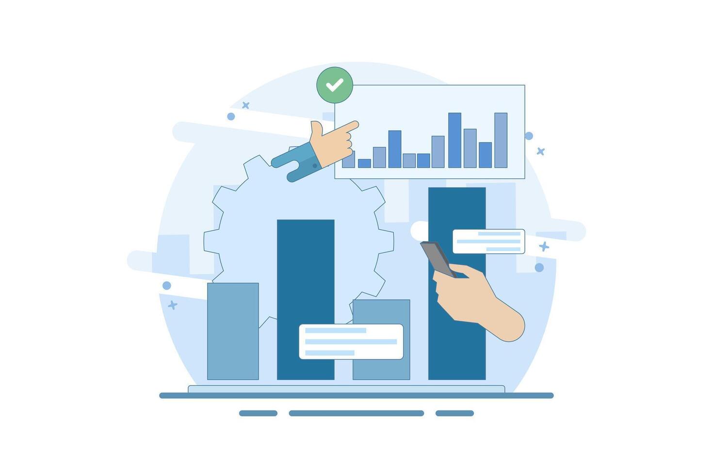 Analyzing concepts of diagrams and graphs. Planning business strategies and managing data and finances. Researching data analysis. Infographics and graphs on dashboards. vector
