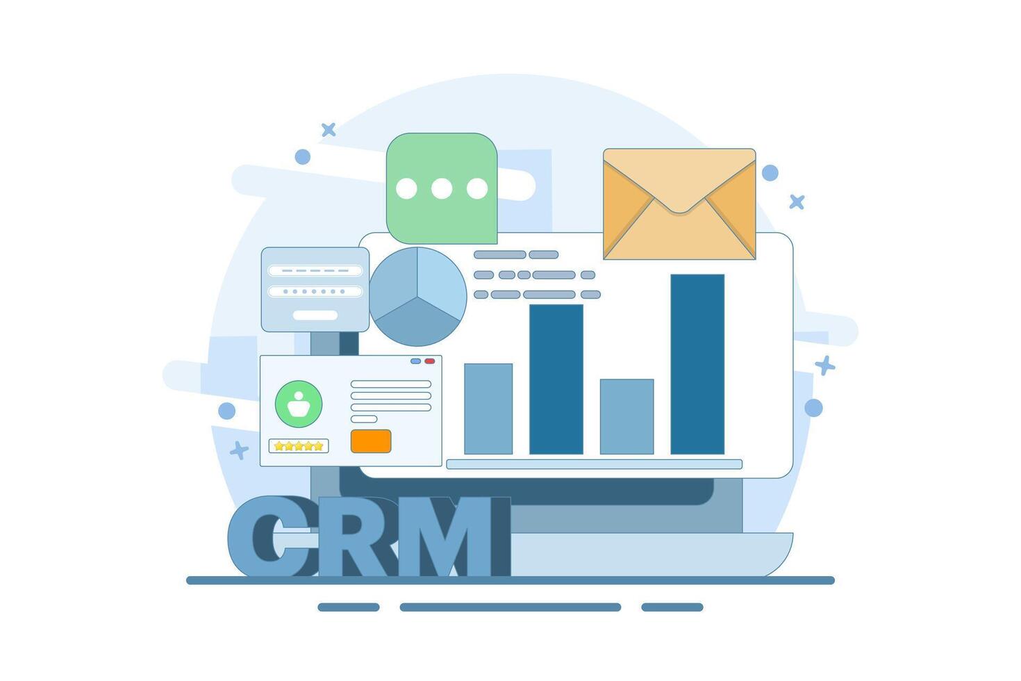 CRM concept for business, customer relationship management. Business using CRM software to manage customers, Business analytics, CRM technology. flat design. vector
