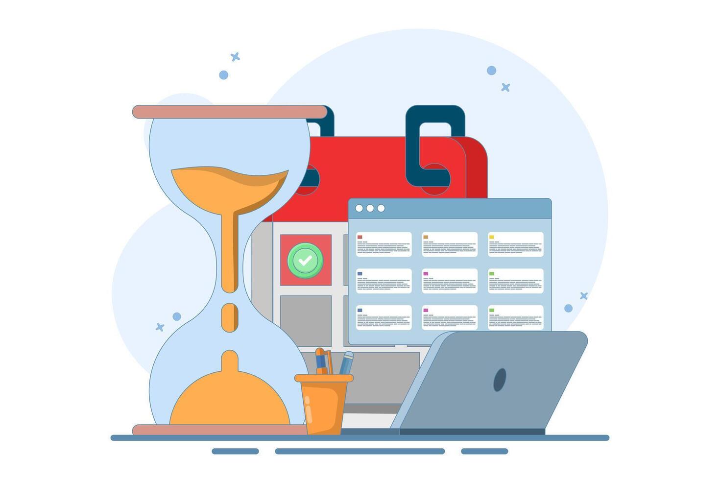 Planning concept Time management, schedule, deadline, planner, planning and organizing. Time organization efficiency. Project team work schedule. Good business process. vector