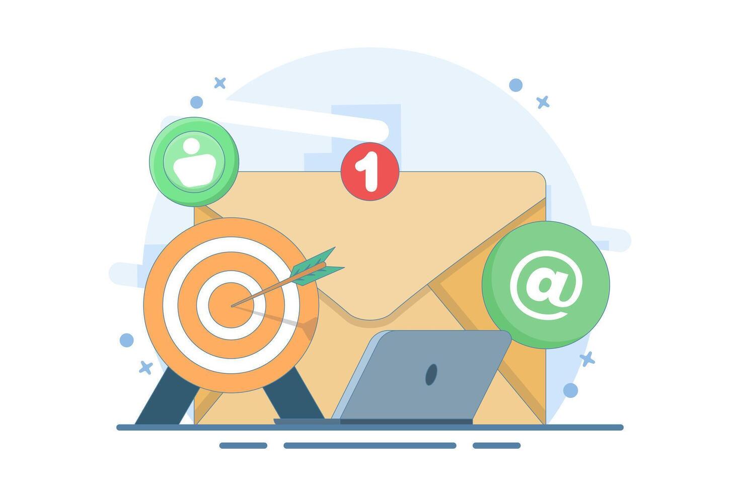 Concept of Approaching Target Audience Using Email Marketing, Online Business Strategy, Advertising, Email Newsletter, Business Marketing order. Flat design illustration on background. vector