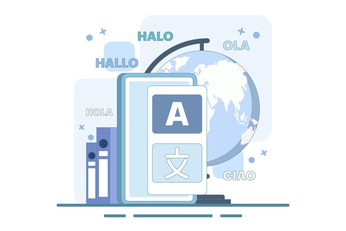 Translation concept. Online translator. Online multilingual translator app concept, Using translator app on smartphone to learn languages. Modern flat cartoon style design illustration. vector
