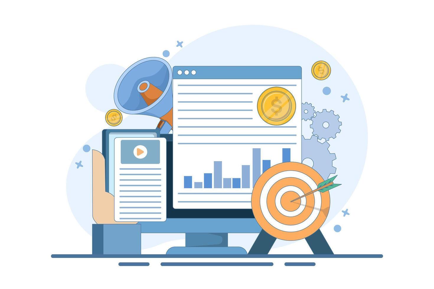 Digital online marketing concepts for business and social media marketing, content marketing, websites, viral, SEO, keywords, advertising and internet marketing. Infographics. Illustrations vector