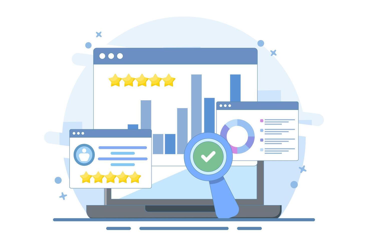 Business concepts with online business reports, Business data analysis, Big data for business, Data science, Business statistics and statements, Analytical dashboard. vector