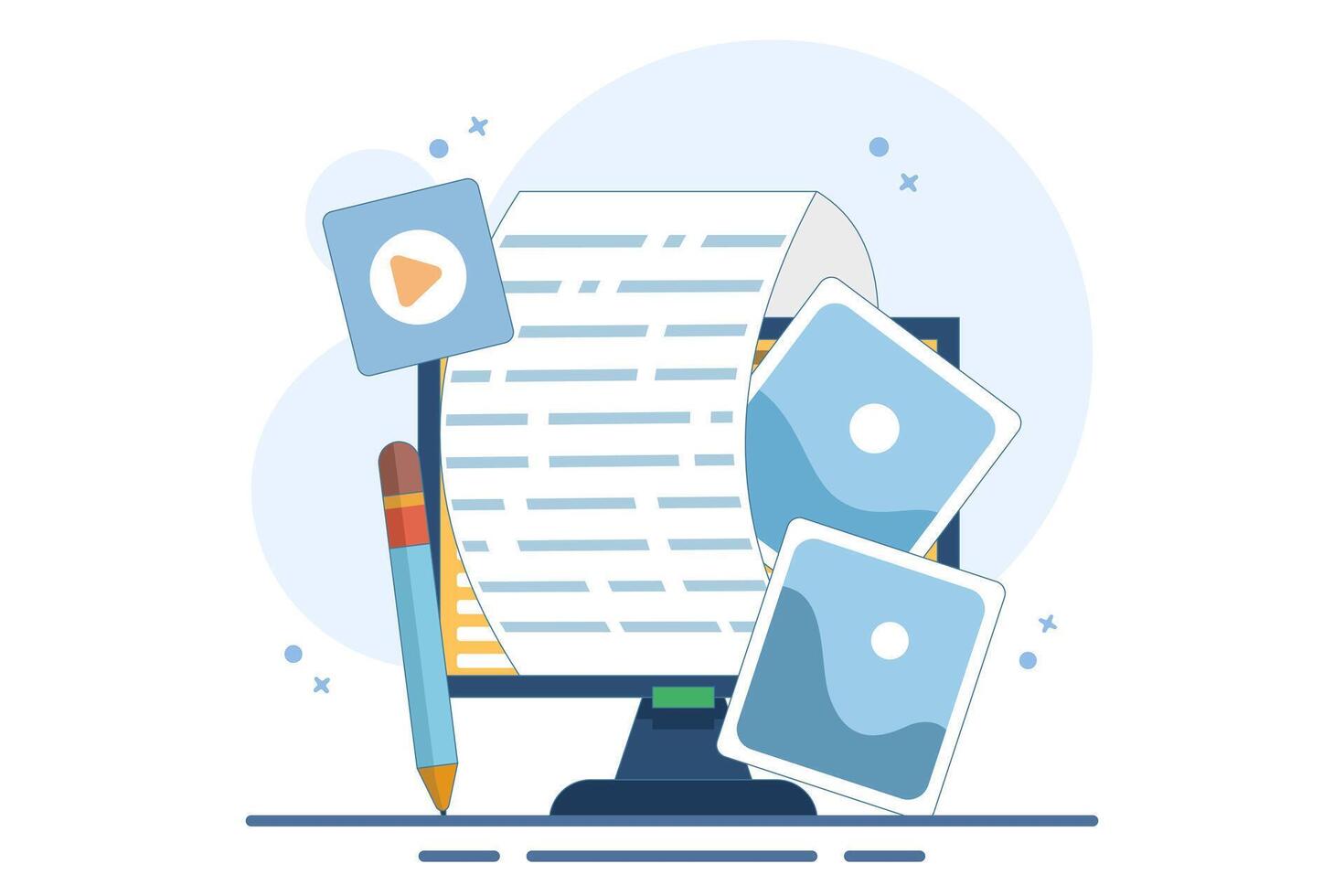 Post concept for web page, Blogger, Blog content, Blogging, banner, presentation, social media, document, card, poster. Commercial blog post, Internet. Flat design illustration on background vector