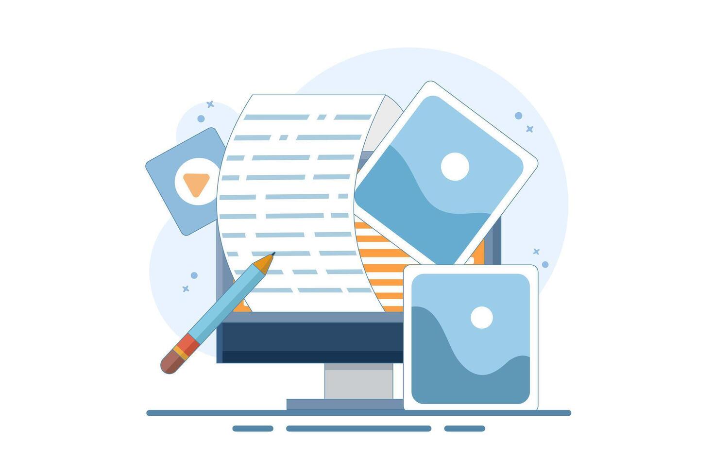 Post concept for web page, Blogger, Blog content, Blogging, banner, presentation, social media, document, card, poster. Commercial blog post, Internet. Flat design illustration vector