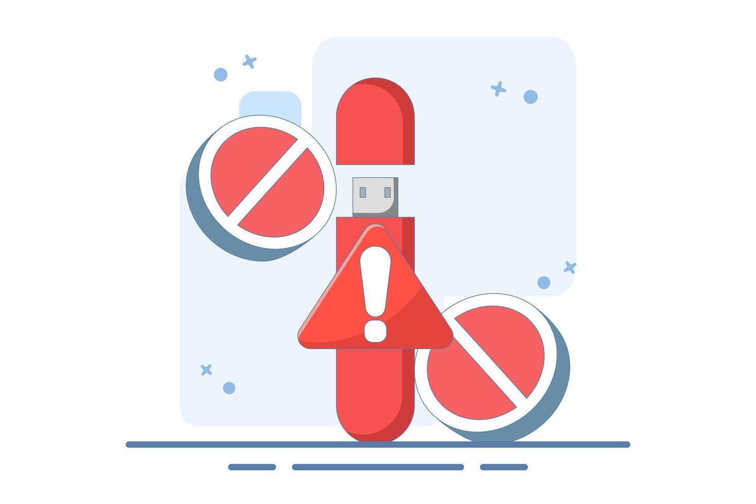 dangerous flash disk or USB flash drive concept. flash disk with exclamation mark. safety and security warning. be careful. icon or symbol. minimalist style design. design illustration. vector