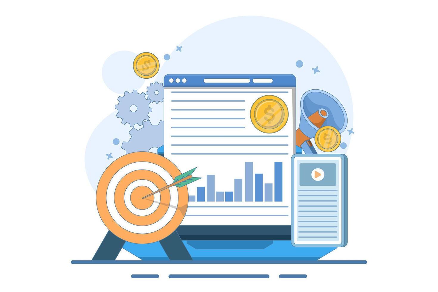 Digital online marketing concept for business and social media marketing, content marketing, website, viral, SEO, keywords, advertising and internet marketing. Infographics. Flat illustration vector