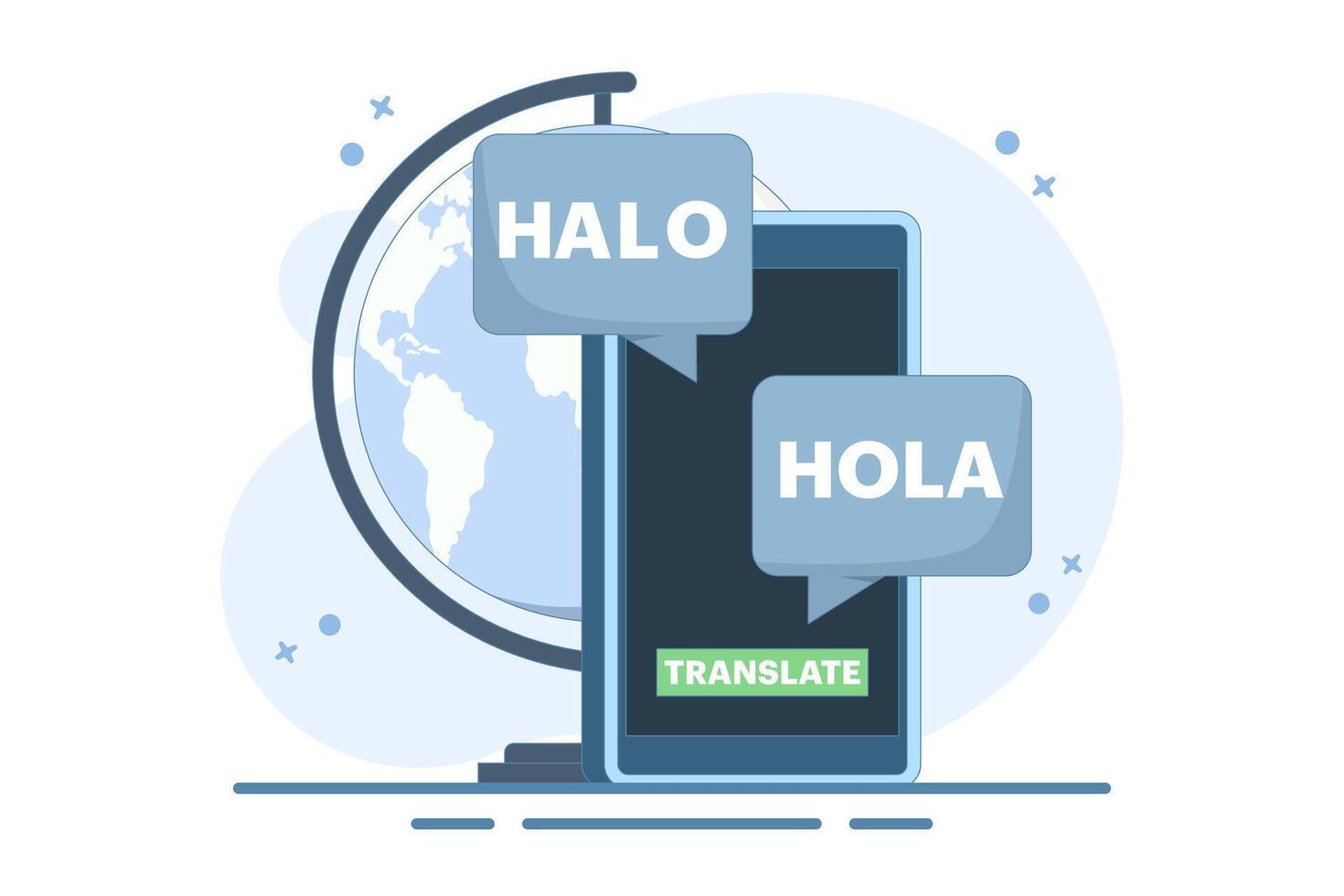 Translation concept. Online translator. Online multilingual translator app concept, Using translator app on smartphone to learn languages. Modern flat cartoon design illustration. vector