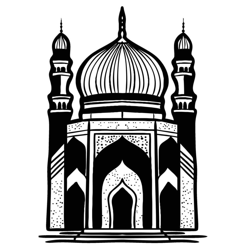 Line art ramadan Mosque black and white vector