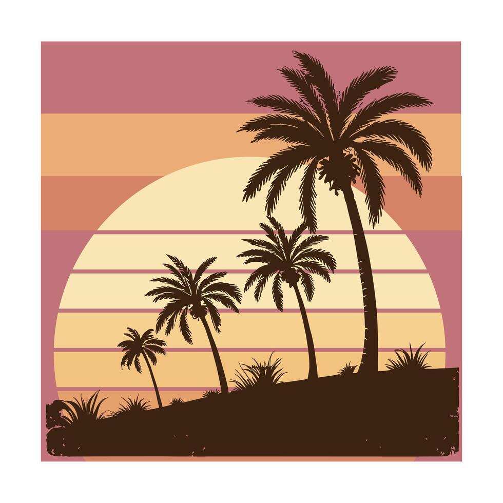 Tropical Vibes Palm Trees on a Retro Sunset. Palm tree and retro gradient sunset art print. vector