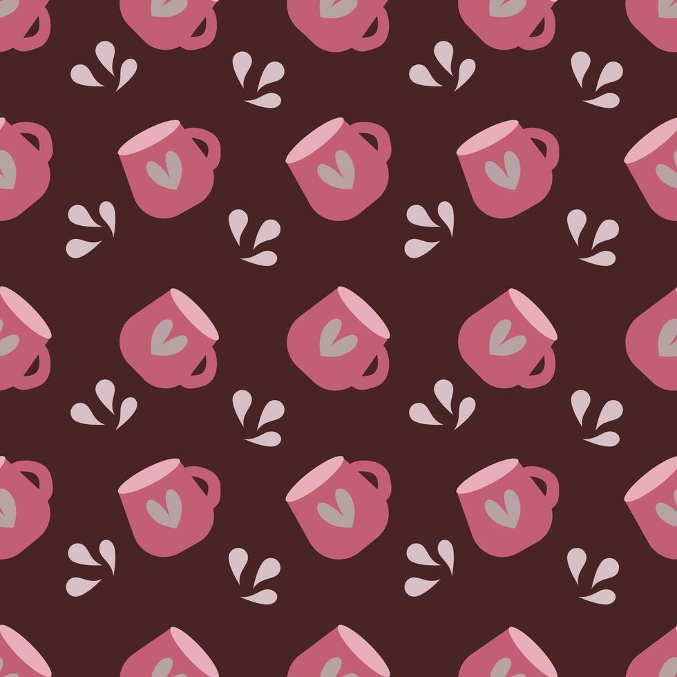 Seamless heart-shaped coffee cup pattern. vector