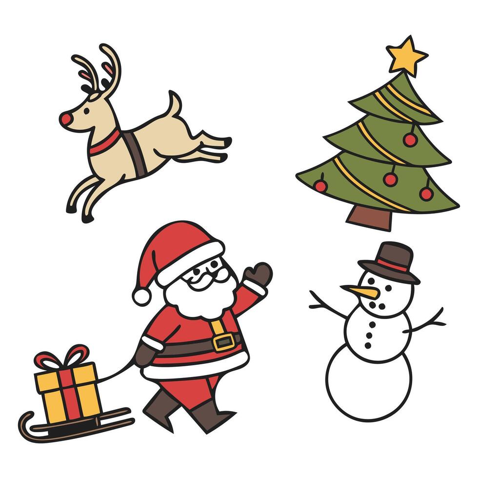 Christmas icon set about santa clause present christmas wreath vector