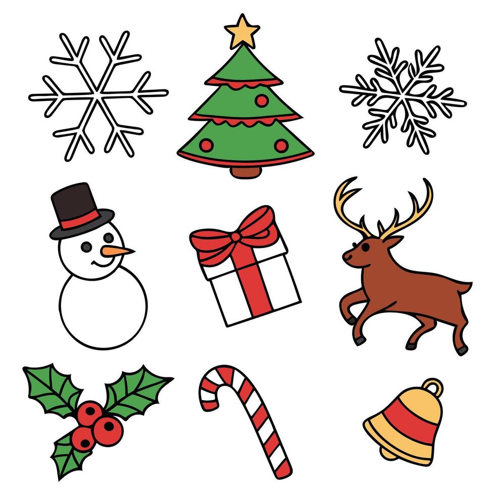 Christmas icon set about santa clause present christmas wreath white background vector