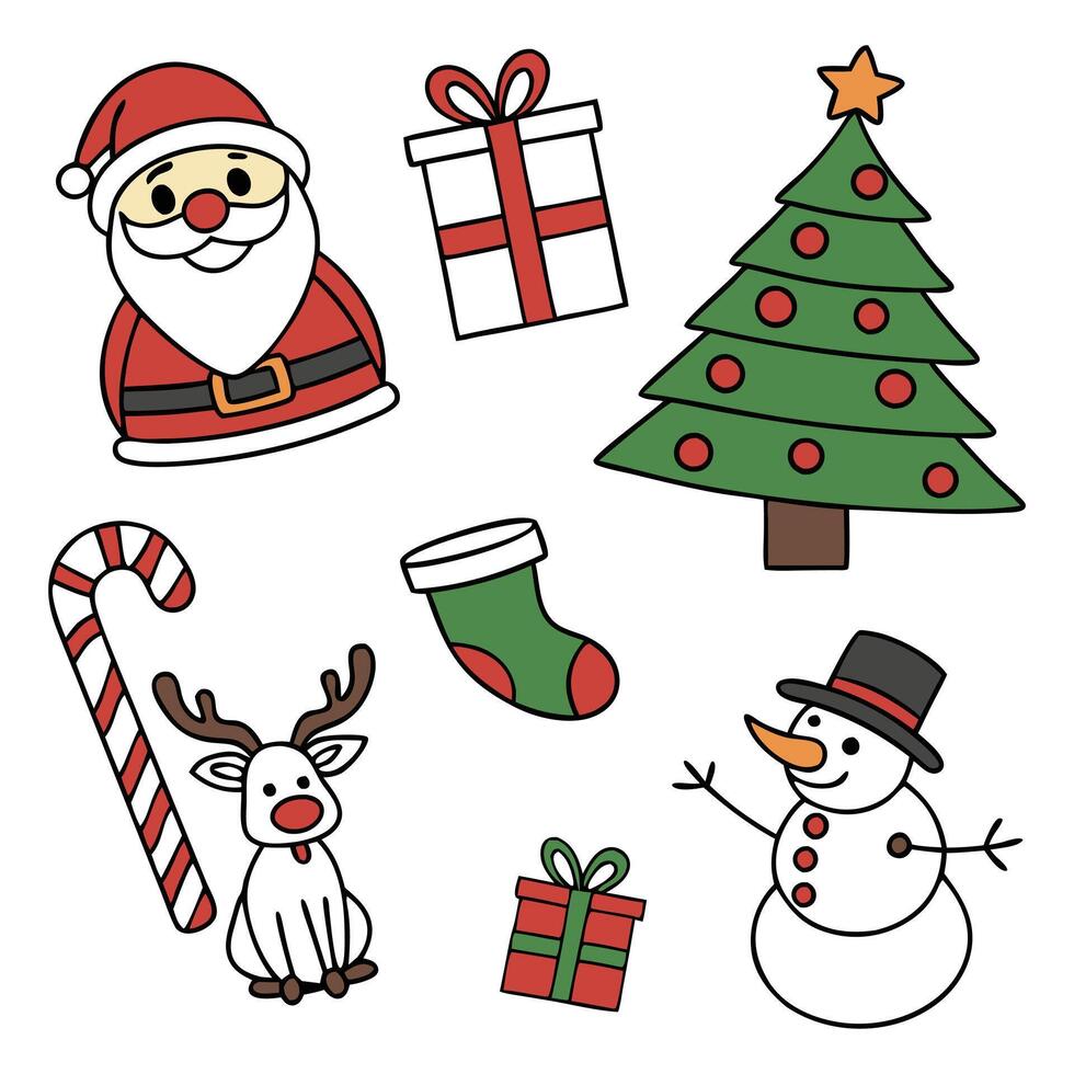 Christmas icon set about santa clause present christmas wreath snowman, vector