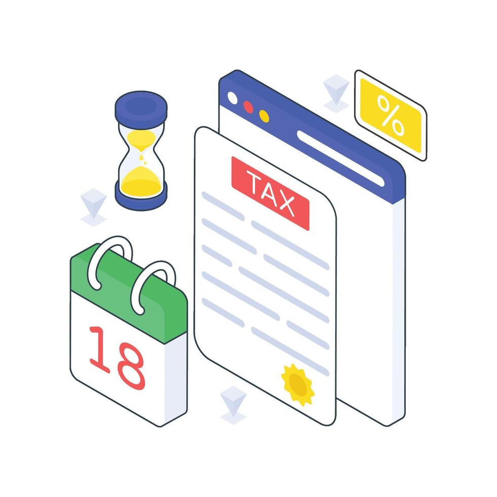 Tax Deadline isometric Colored illustration. vector