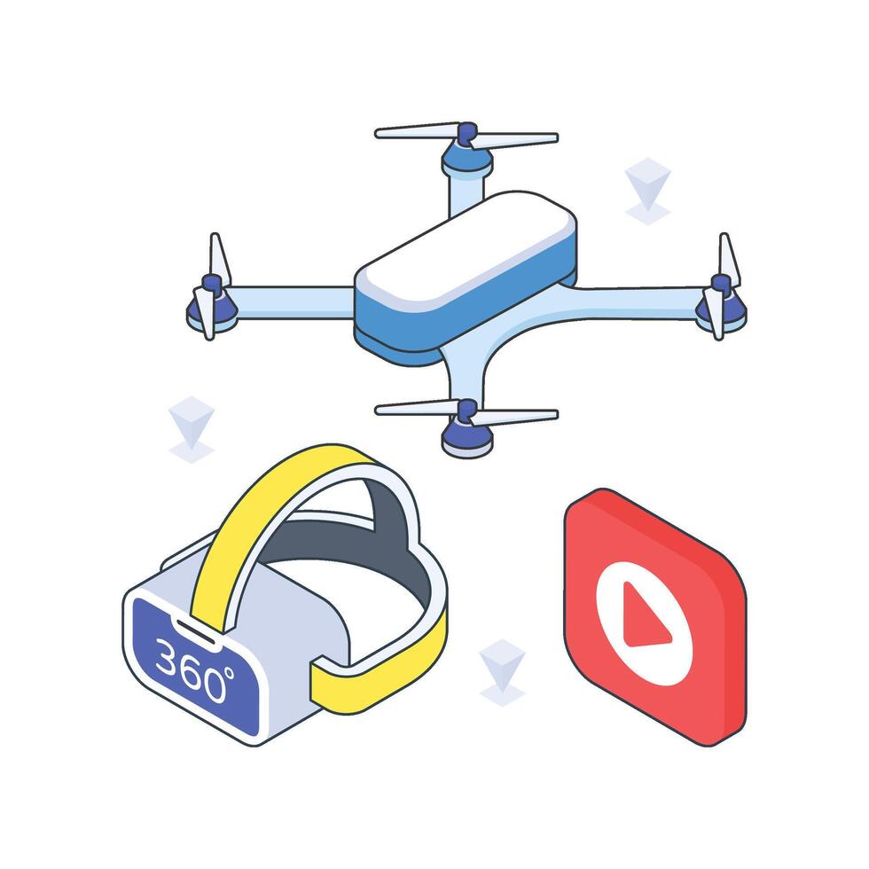 Drone 360 View isometric Colored illustration vector