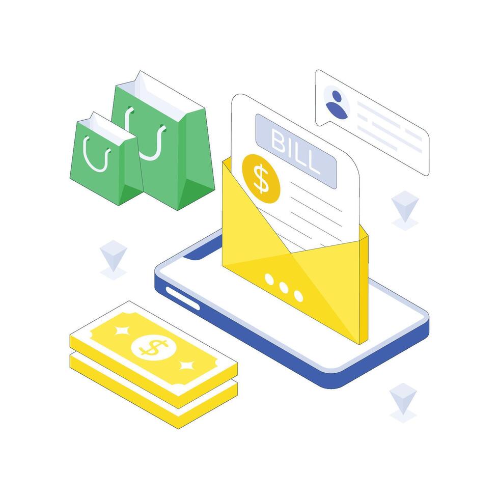 Shopping Invoice Mail isometric Colored illustration. vector