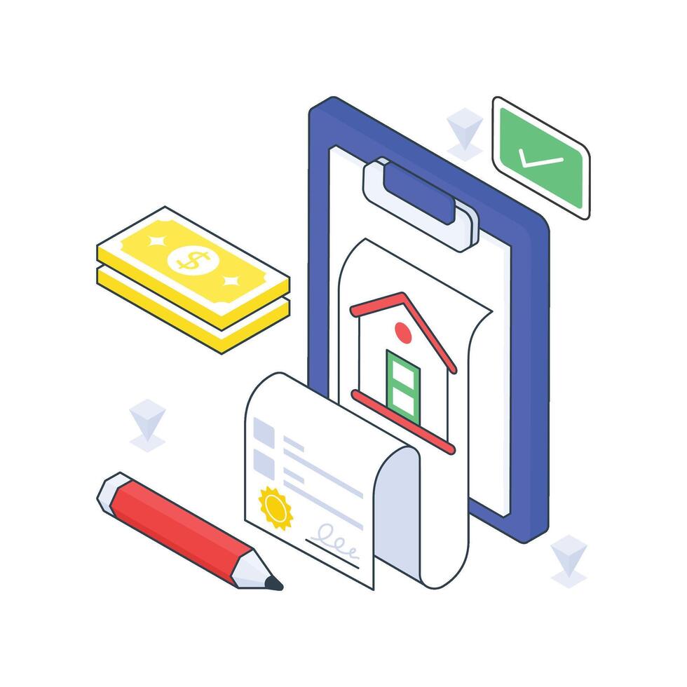 Home Purchase Agreement isometric Colored illustration vector