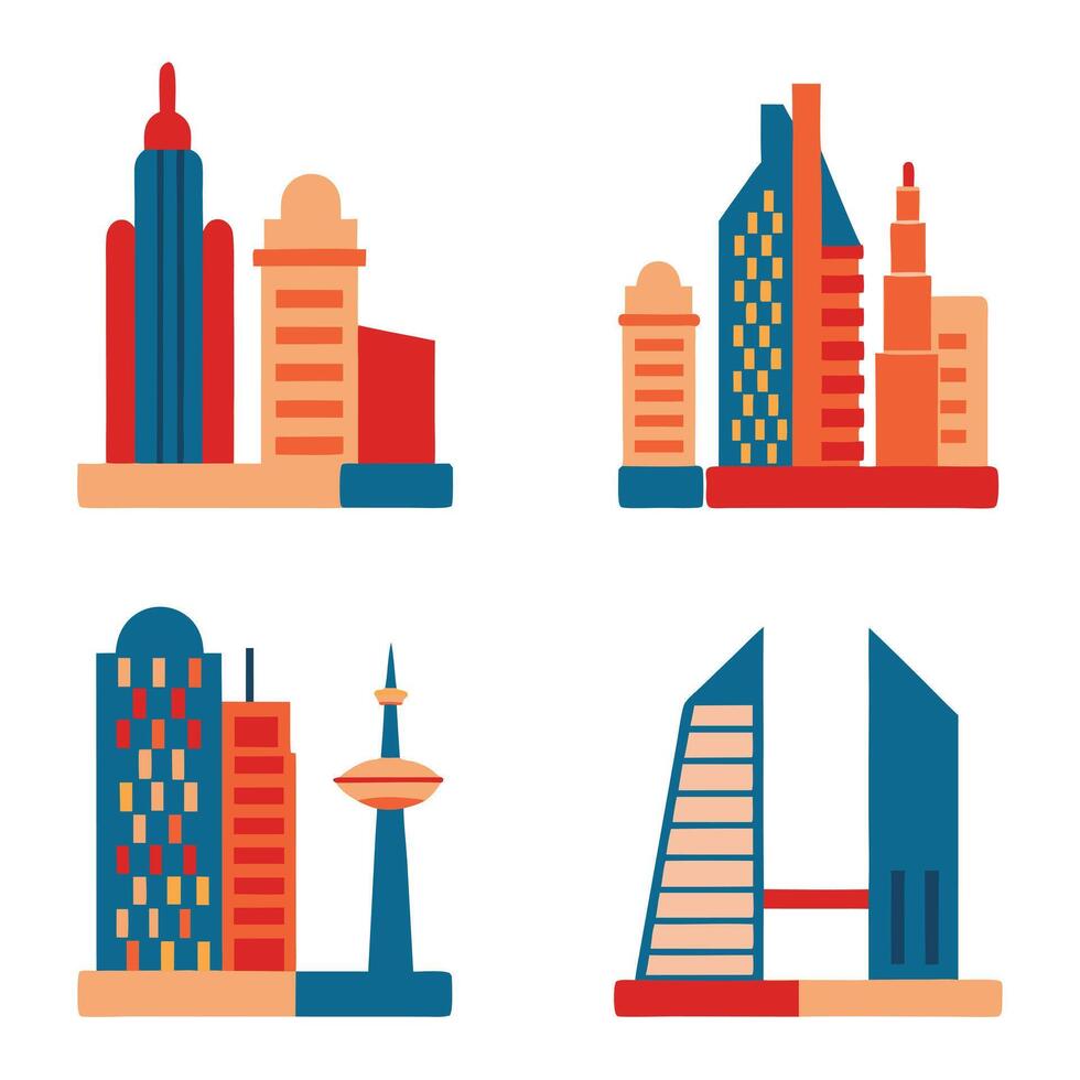 Colorful Vibrant City Skyline Illustrations Collection vector