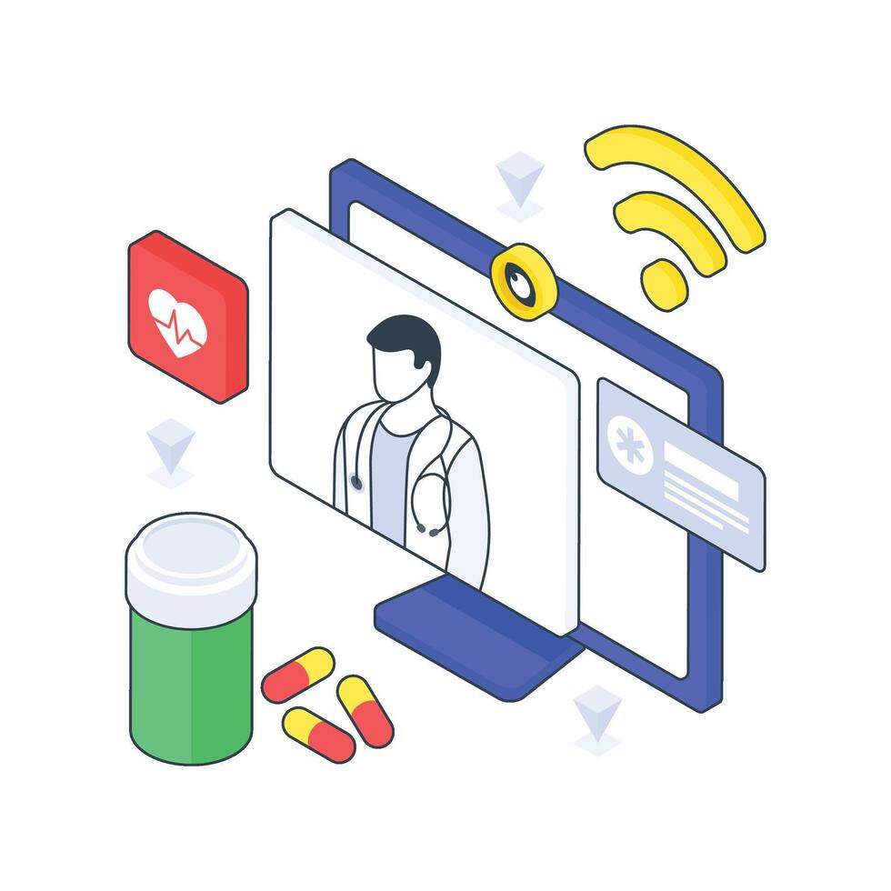 Online Medical Consultation isometric Colored illustration. EPS File stock illustration vector