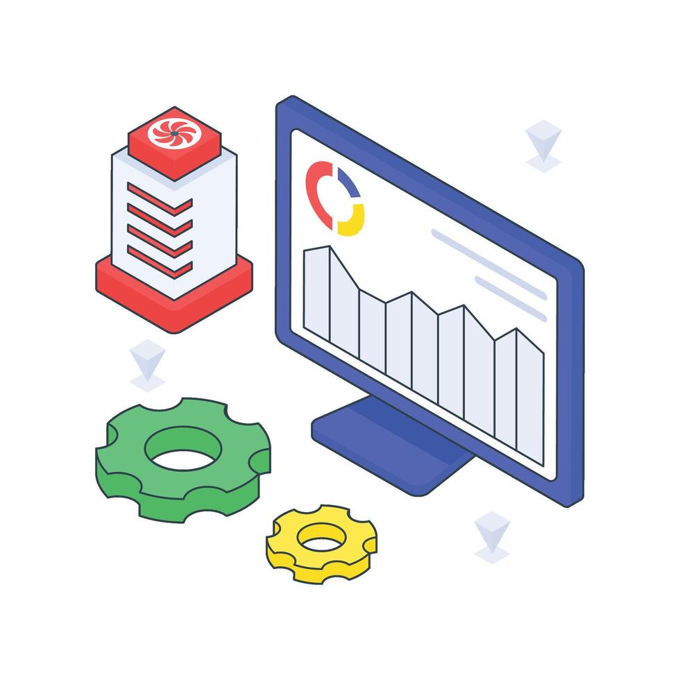 Data Processing isometric Colored illustration. vector