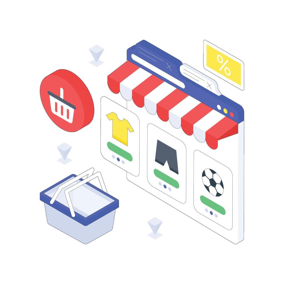 Online Shopping Website isometric Colored illustration. vector