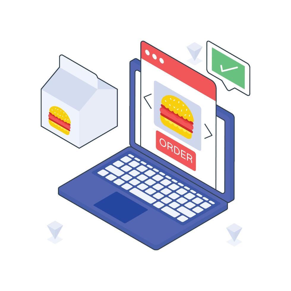 Online Burger Order isometric Colored illustration vector