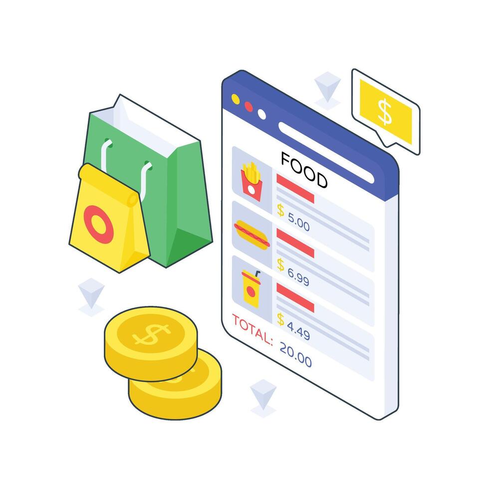 Check The Cost Of Food Orders isometric Colored illustration vector