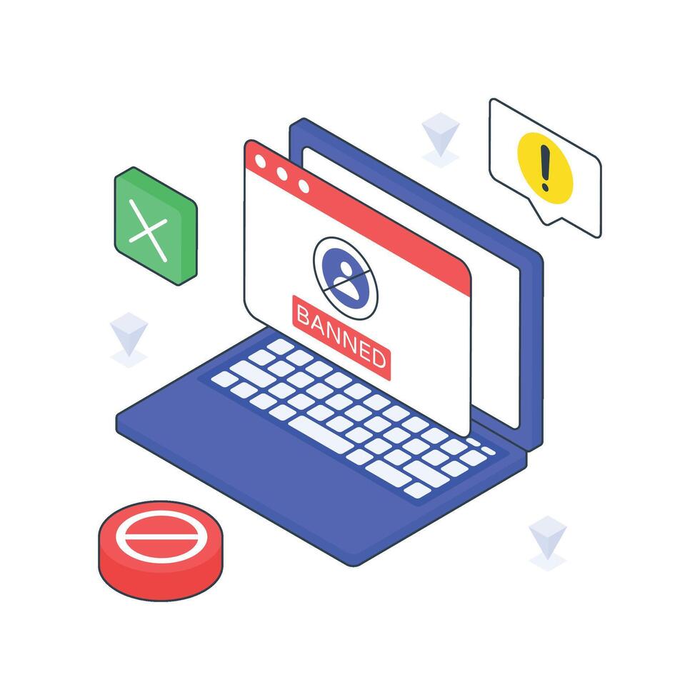 Banned Website isometric Colored illustration. vector
