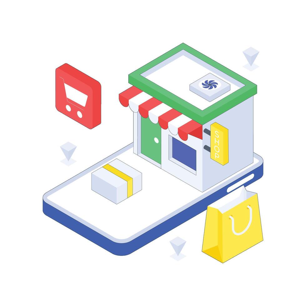 E Shop isometric Colored illustration. vector