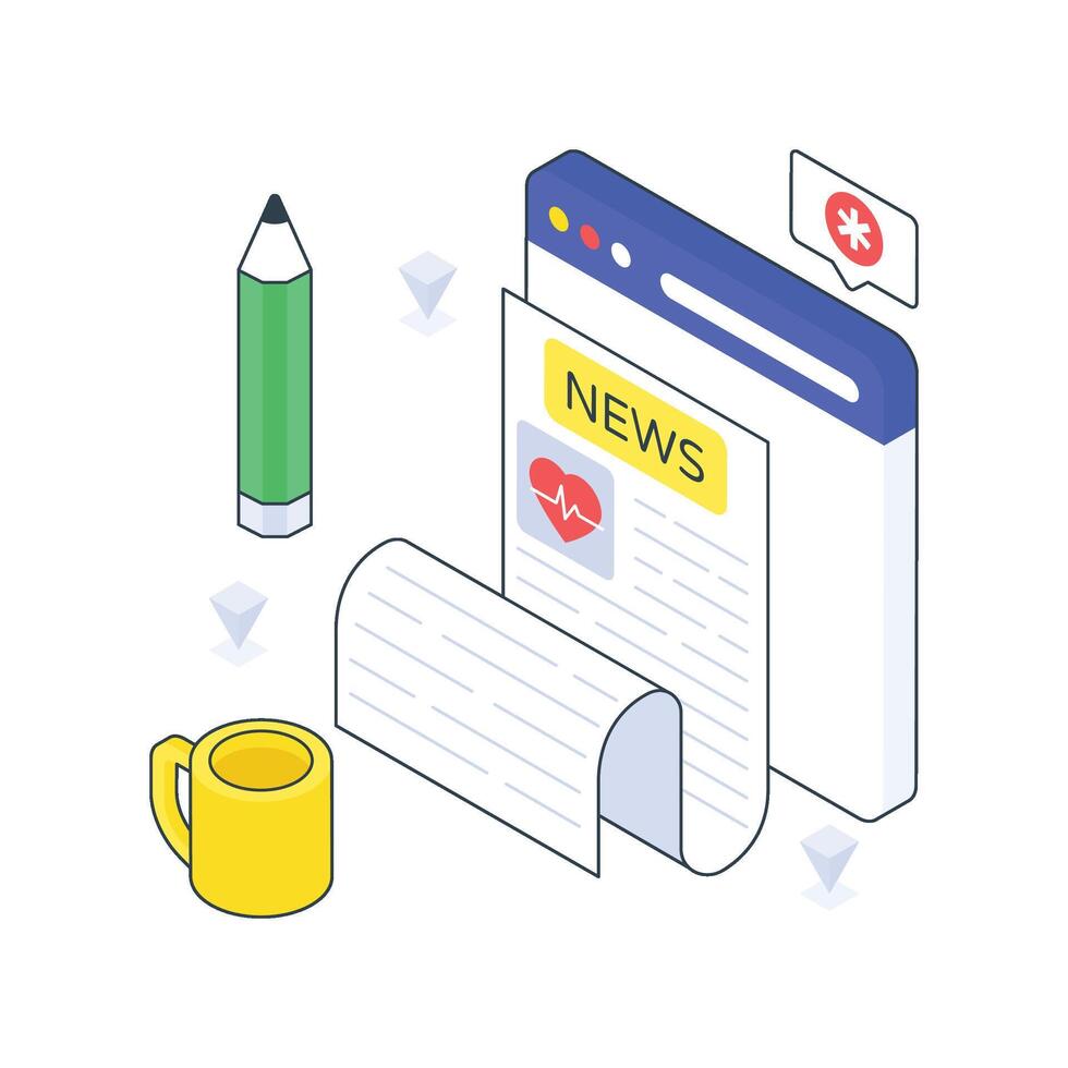 Medical News isometric Colored illustration. EPS File stock illustration vector