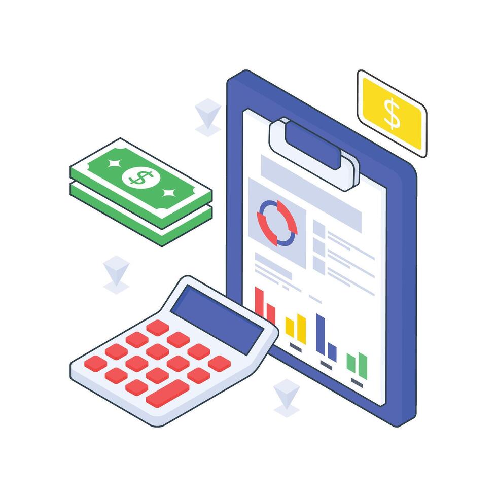 Income Statement isometric Colored illustration. vector