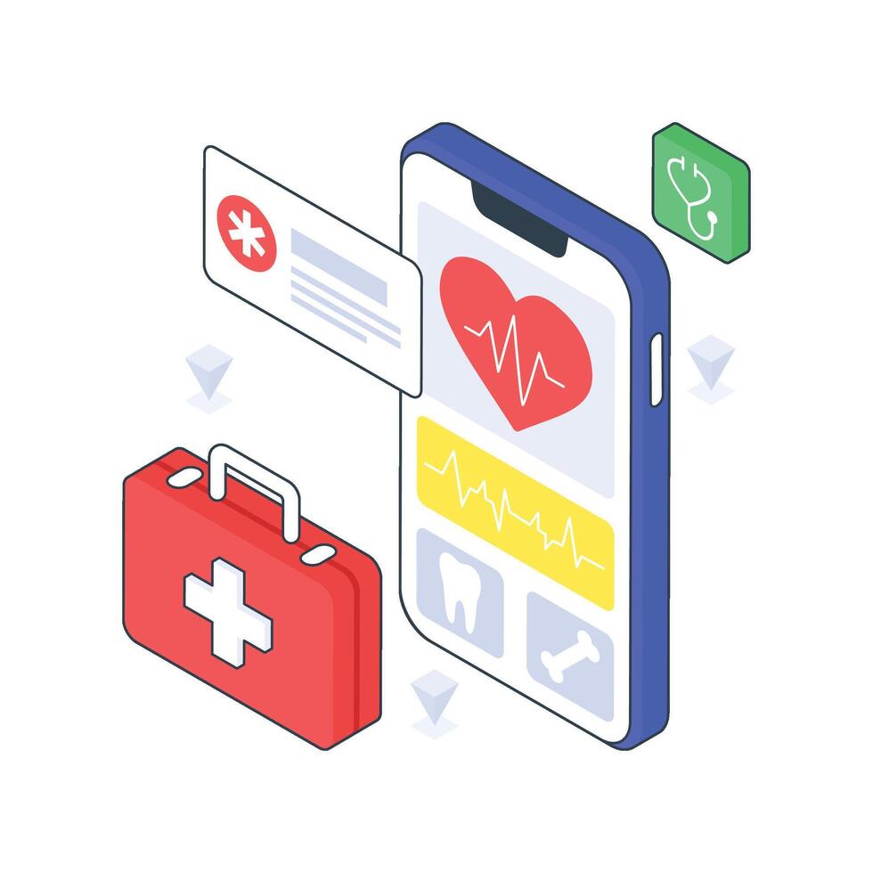 Medical App isometric Colored illustration. EPS File stock illustration vector