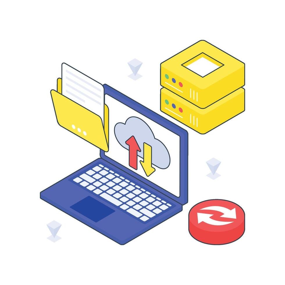 Data Transfer isometric Colored illustration. vector