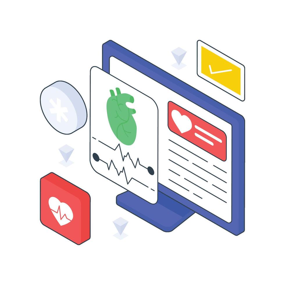 Ecg Report isometric Colored illustration. EPS File stock illustration vector