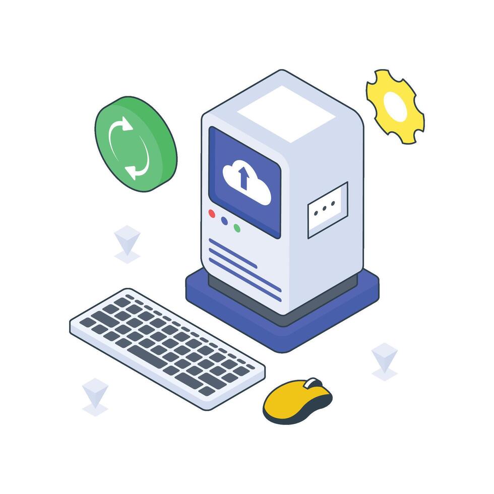 Computing isometric Colored illustration. vector