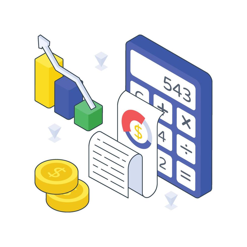 Earning Calculation isometric Colored illustration. vector