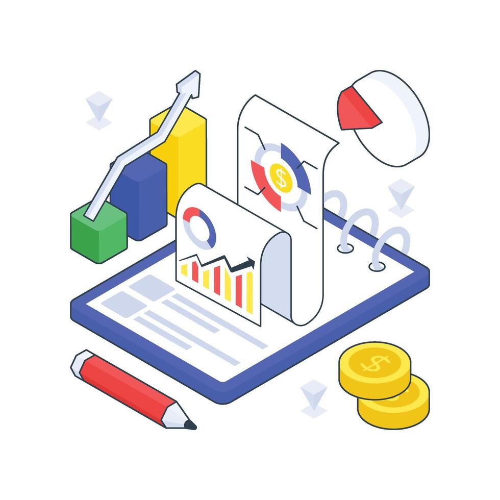 Financial analysis isometric Colored illustration. vector