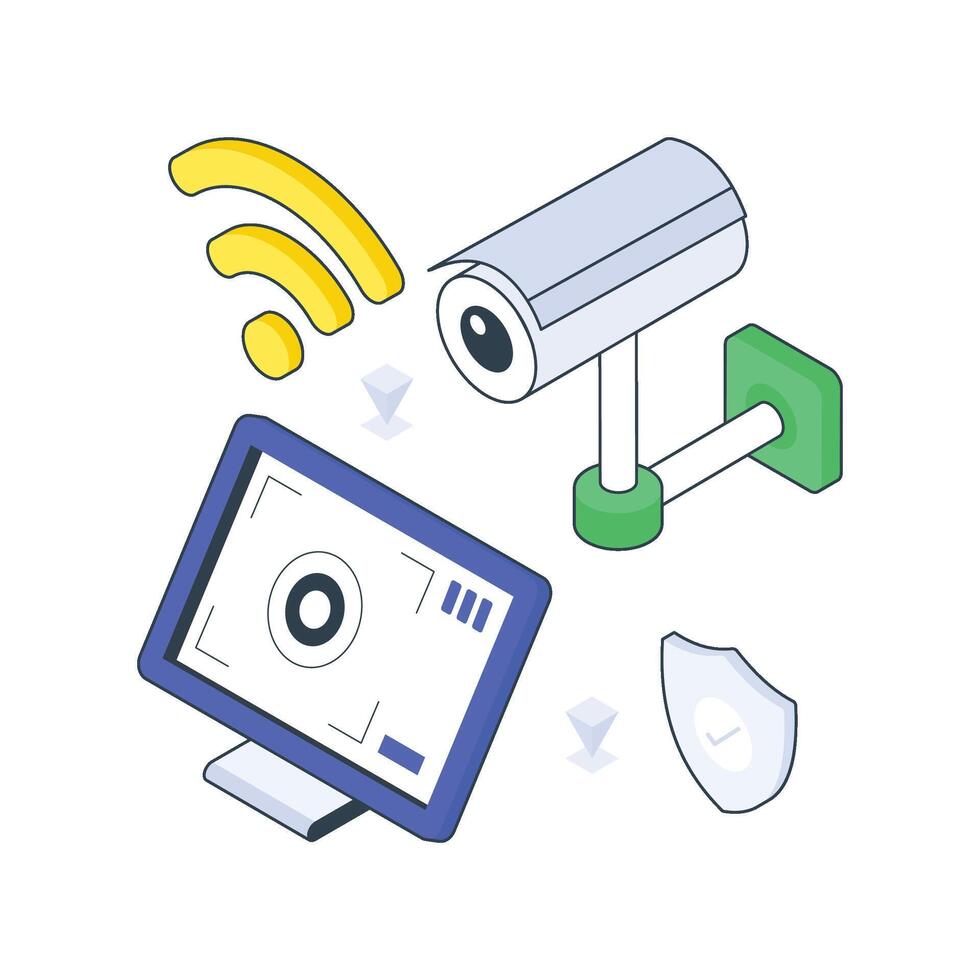 Smart Cctv isometric Colored illustration vector