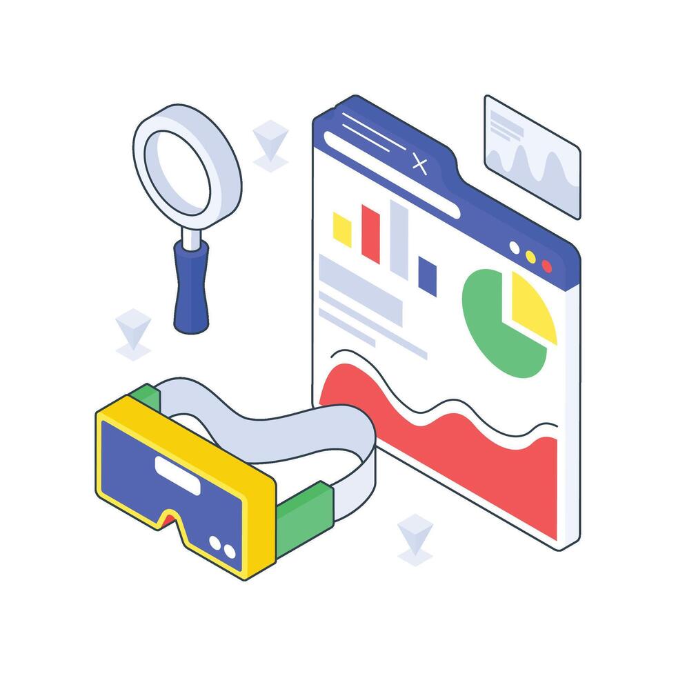 Business Analytics Using Metaverse isometric Colored illustration vector