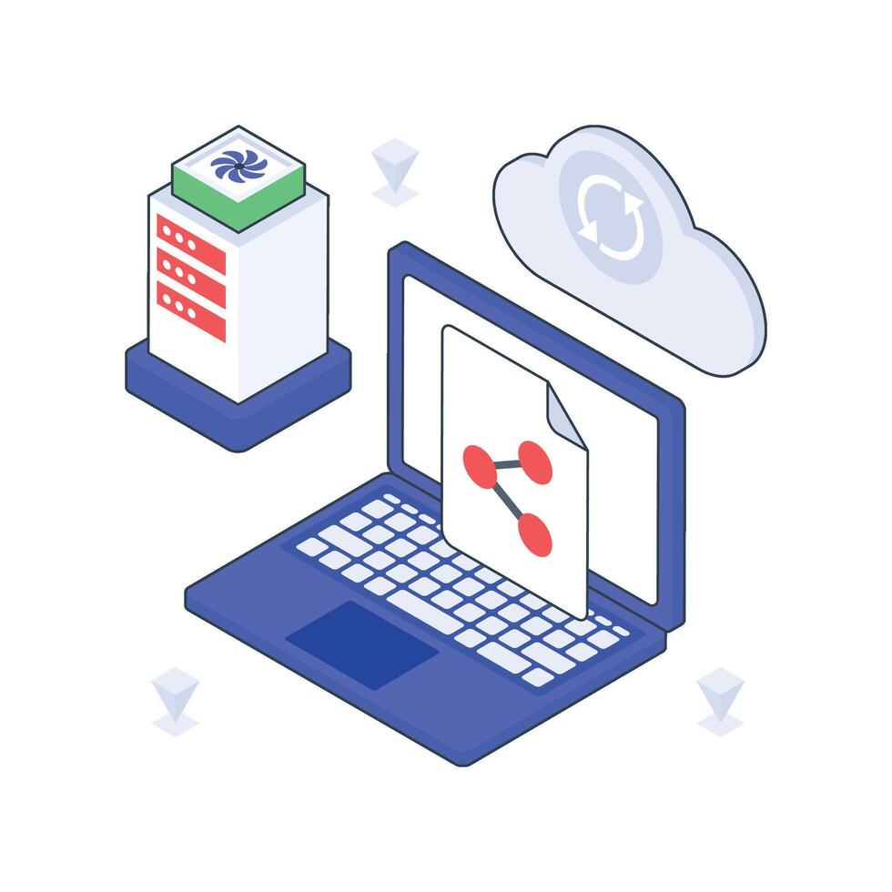 Cloud Sharing isometric Colored illustration. vector