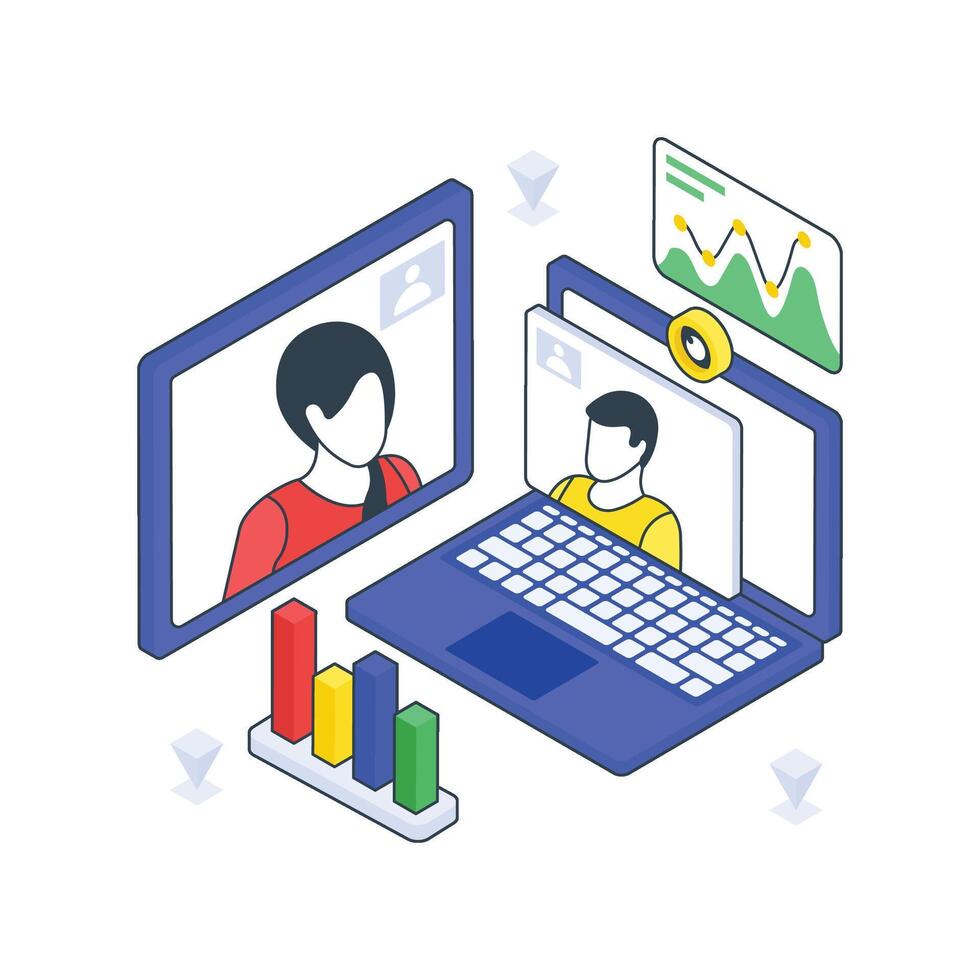 Online Business Meeting Conference isometric Colored illustration vector